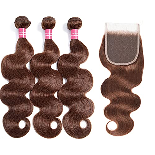 Extensions de cheveux humains péruviens ondulés bruns avec closure 10x10