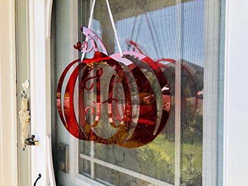 DistinctAndUnique (Transparent Red Acrylic, M) Halloween Pumpkin Monogram Door Hanger - Seasonal Decorative Wreath Decor Personalized Letters Rustic Fall Autumn Decoration