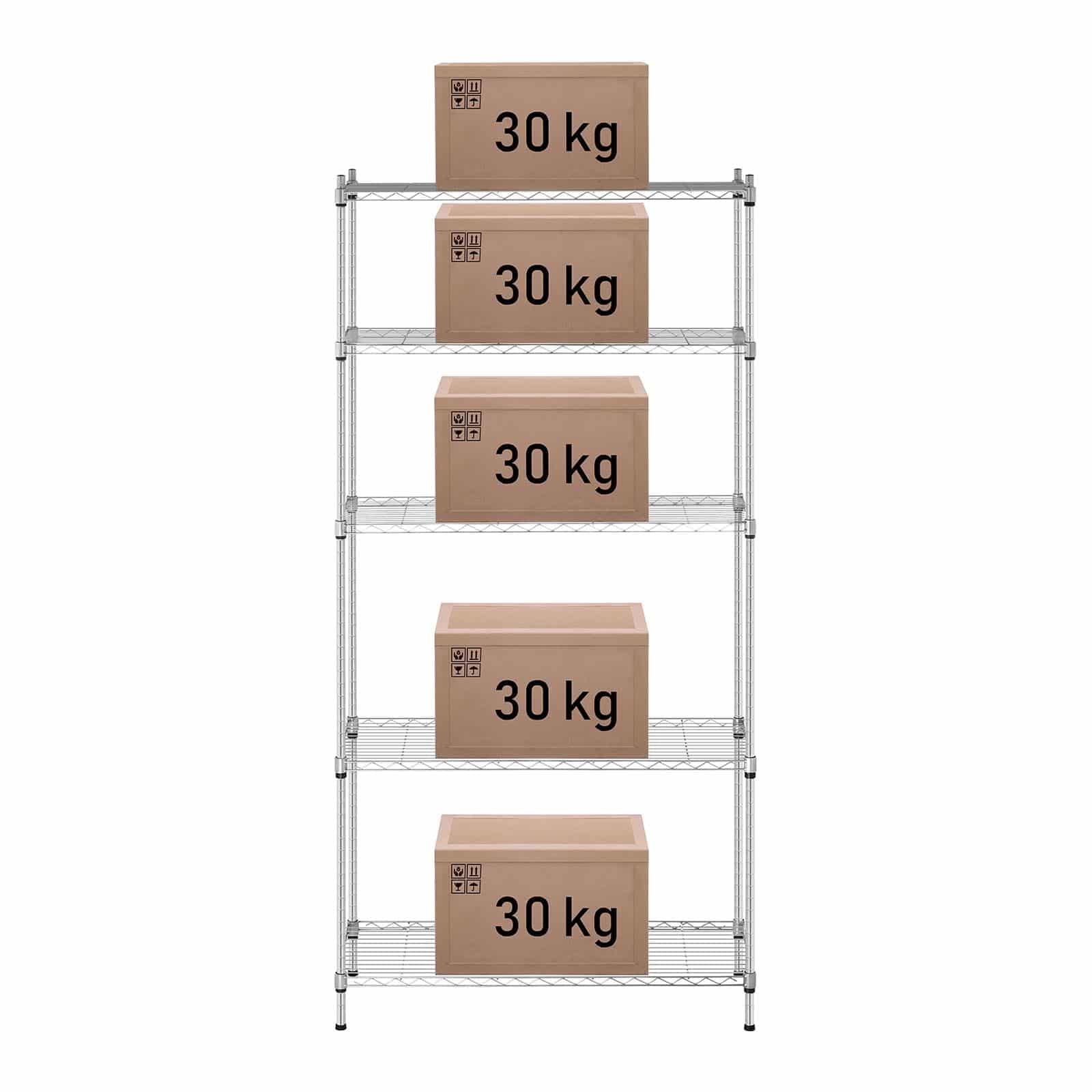 Royal Catering Scaffale Metallico Componibile Scaffalatura in Metallo RCMR-1800P19C (5 ripiani, 150 kg, Metallo, Plastica, Grigio)