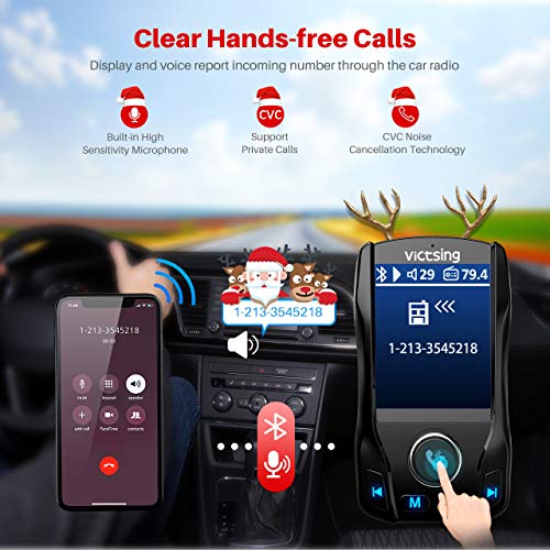 VicTsing 1.8" Color Display Bluetooth FM Transmitter for Car, Wireless Bluetooth Car Adapter with EQ Mode, Power Off, 3 USB Ports, 4 Music Playing, Hands-Free Calls, AUX Input