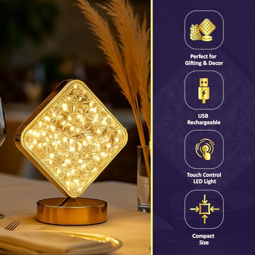 Image of Lexton Triangular Pyramid Crystal Lamp | USB LED Table Light with 3 Mood Changing Colors | Stylish Design for Gifting & Home Lighting (Pack of 1)