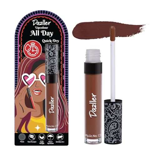 Dazller All Day Lipcolour Quick Dry|Moisturizing Kokum Butter|Brown Liquid Lipstick for Women|Non-Transfer|8hr stay|QDLC025 HazelnutCup|6g