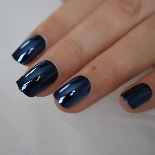 High Shine Punk - Uñas postizas metálicas de color azul claro con punta de acrílico para uñas reflectantes
