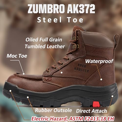 ROCKROOSTER Work Boots for Men, Oiled Leather 6 inch Durable Wide Work Shoes(AK370-AK371-AK372)2