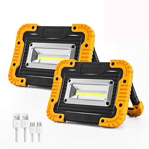 2 COB 1500LM Rechargeable LED Work Light, Waterproof Job Light with Power Bank, Portable Floodlight for Job site Lighting, Car Repairing, Outdoor with Warning Mode (Yellow/2 Pack)