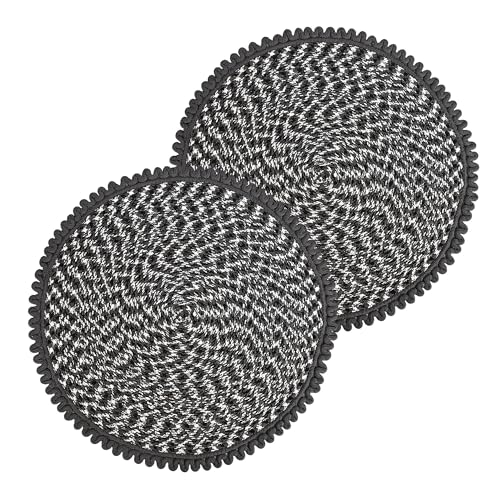 Image of Kuber Industries Pack of 2 Round Durable Door & Bathroom Mat for Indoor & Outdoor Use | 30 inchx30 inch Washable Kitchen Mat for Floor | Bedside Rug & Balcony Paidan | Spiral Design - Grey & White