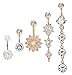 Hanpabum 5Pcs 14G Surgical Stainless Steel Dangle Belly Button Rings for Women Girls CZ Navel Rings Body Piercing Jewelry (B:Rose-gold Tone)