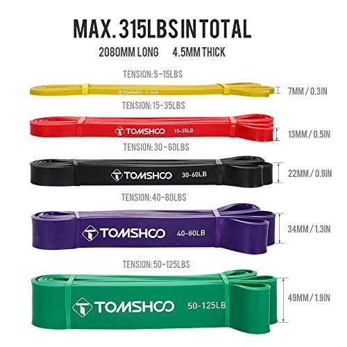 Tomshoo 5 Packs Pull Up Assist Bands, Resistance Bands With Straps Handles And Door Anchor, Stretch Bands,Exercise Bands With Guide For Fitness #TOP4