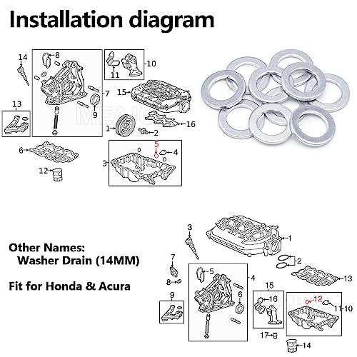 Image of 10 PCS Engine Oil Crush Washers /Drain Plug Gaskets Replacement for Honda 94109-14000 Accord Civic Fit CR-V CR-X CR-Z CR-V Insight and Acura