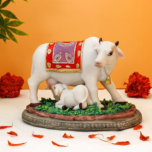 Estatua Kamdhenu Cow with Calf de Dios Hindú 6.7 in