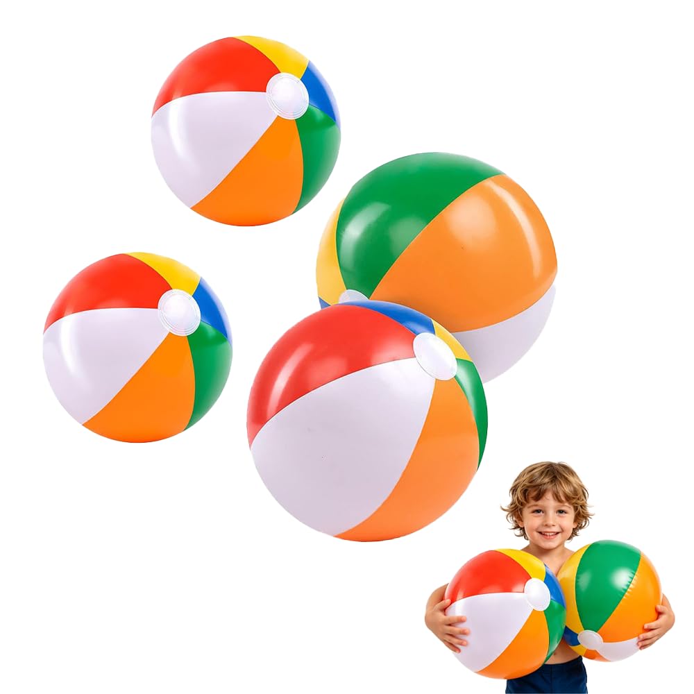 CYZTD 4Pack 14''/16'' Inflatable Rainbow Beach Balls,Multicolour Blow Up Pool Toy for Swimming Pool Parties Water Ball,Outdoor Water Games,Holiday Beach Play,Pool Party Decoration and Garden Fun