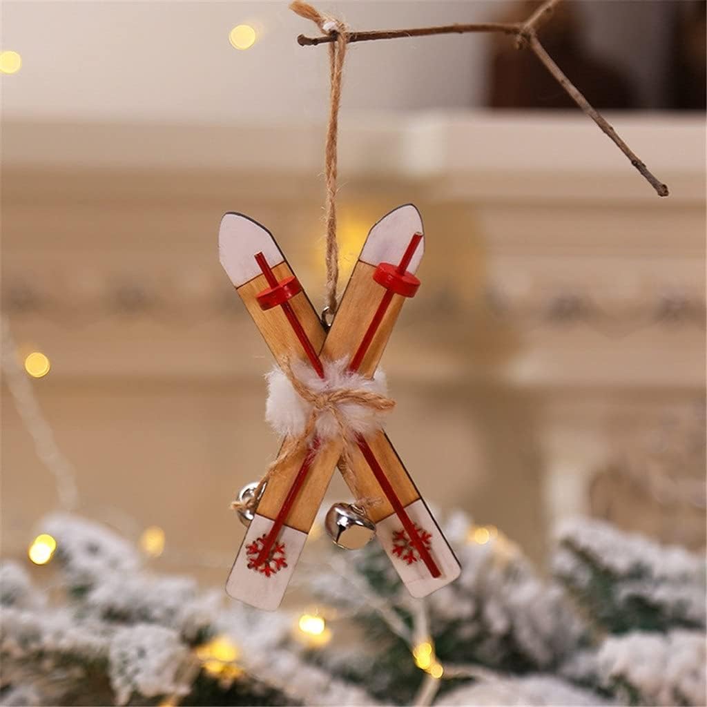2Pcs Wooden Sled Christmas Decoration for Home Wooden Ski Bell Xmas Ornaments for Home (Color : A Size