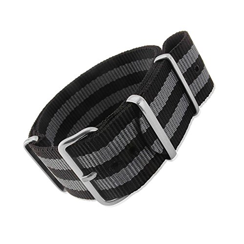 22 mm cinturino orologio G10 nato James Bond nylon spazzolato fibbia – nero & grigio strisce