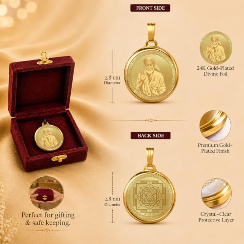 Image of DIVINITI 24K Gold Plated Double-Sided Religious Pendant with Premium Gift Box, Spiritual Locket for Men & Women, Devotional Jewellery for Gifting & Everyday Wear