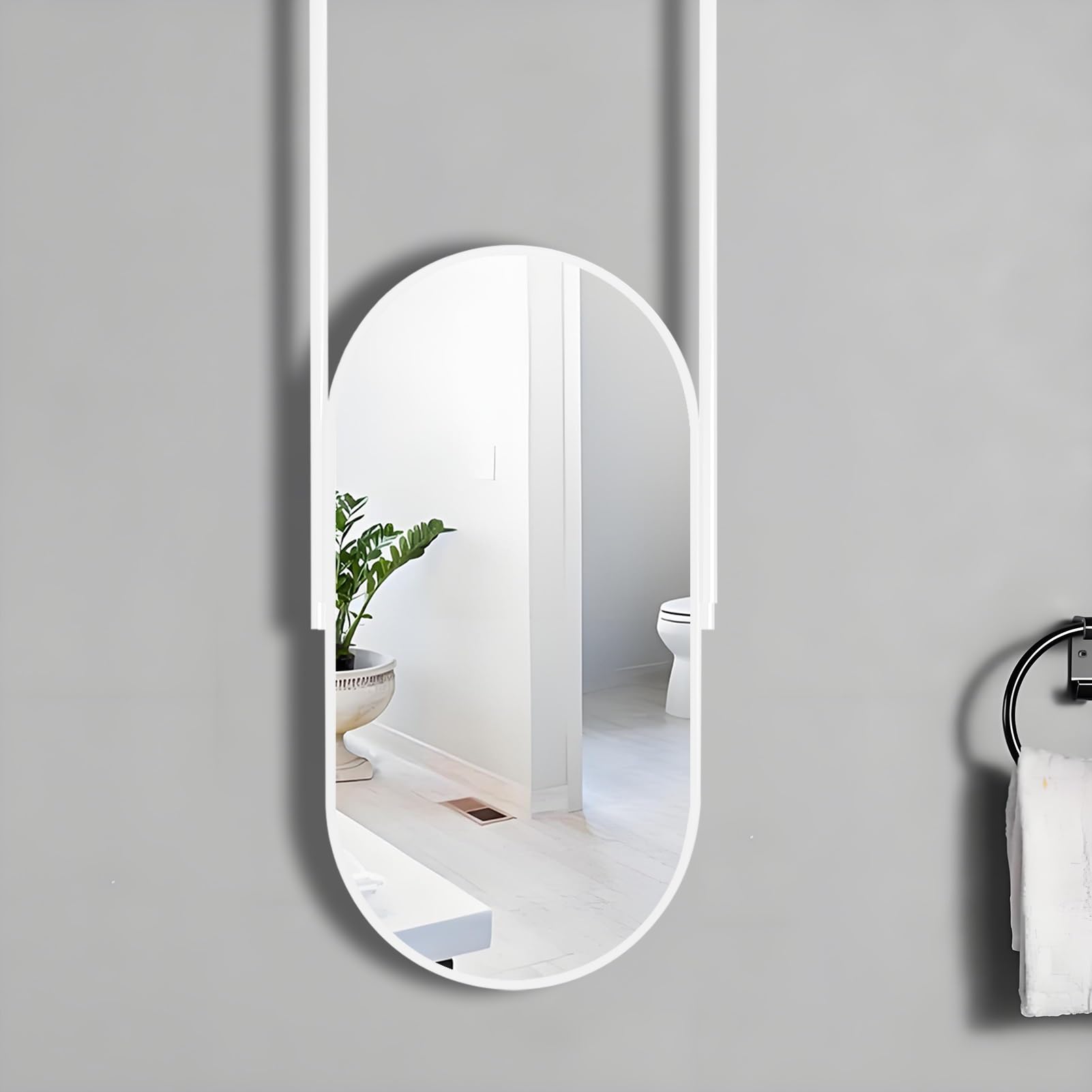 FGXHHS White, Oval Modern Ceiling Hanging, Floating Hanging Makeup Shaving Mirror for Home Decoration with 4 Different Sizes, Customizable Boom(50cmx60cm)