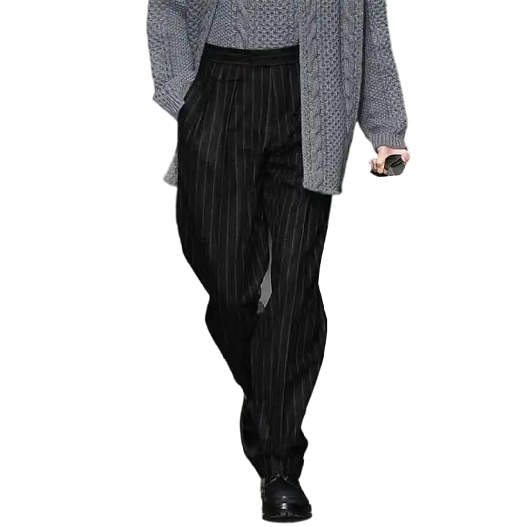 Mens Wool Dress Pants Tailored Straight Leg Confort Warm Trousers for Business Formal and Office Wear
