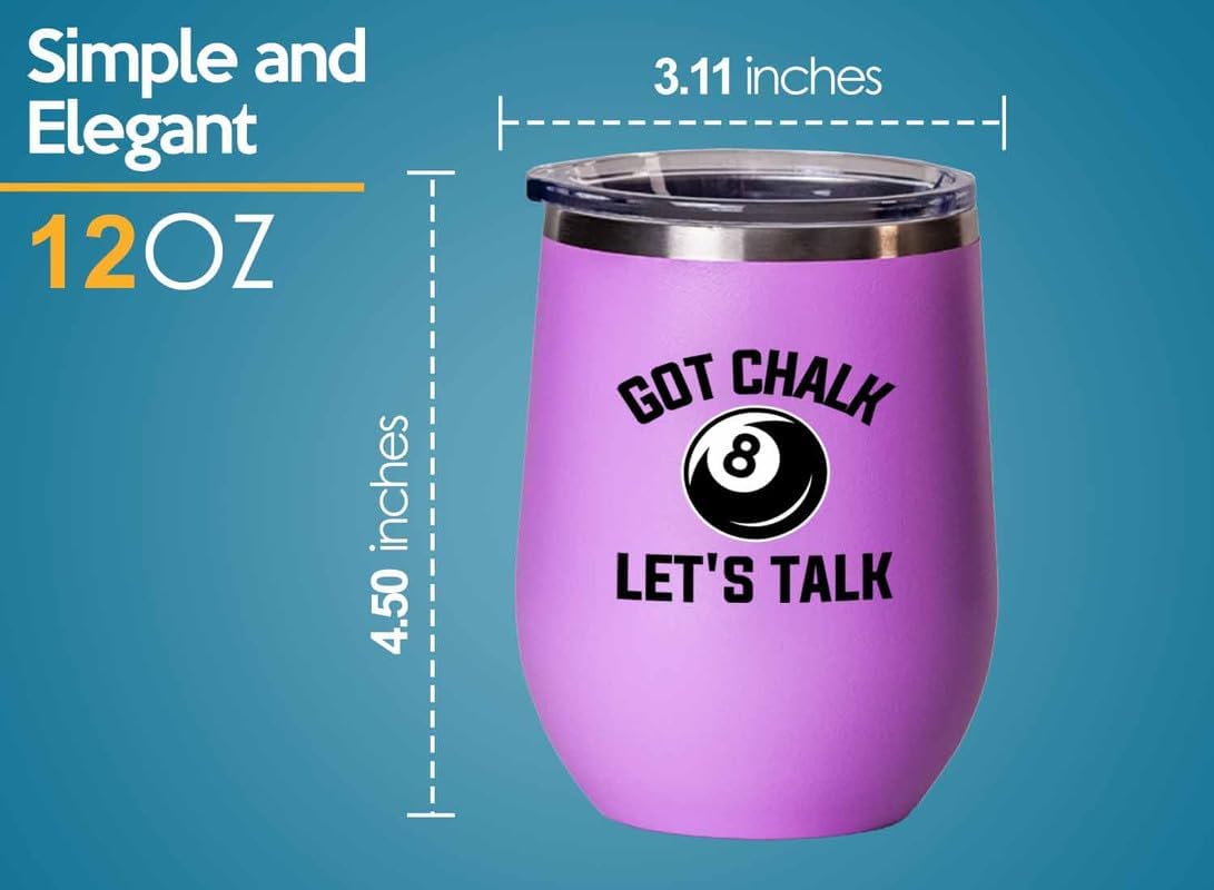 Billiard Pink Edition Wine Tumbler 12oz - Got chalk - Pool Player Gifts Table Rail Balls Chalk Cue Sticks