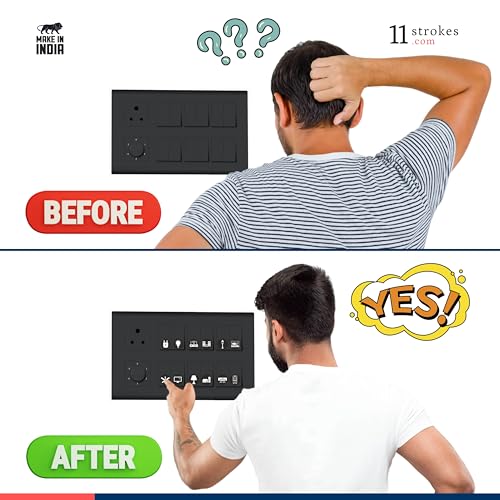 Image of 11 Strokes Black & White Switch Board Stickers for Home - 3 Sheets Black Switch Board Stickers, Electric Switchboard self Adhesive Stickers, Light Stickers, Bell Sticker Light Fan Sticker for Switch