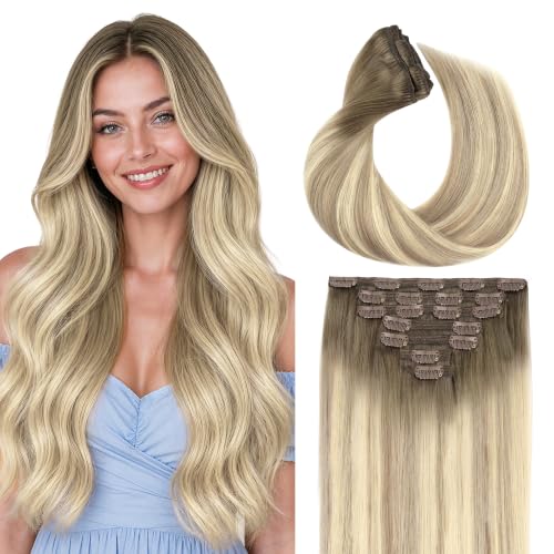 Image of GOO GOO Clip in Hair Extensions Real Human Hair Blonde Remy Extensions
