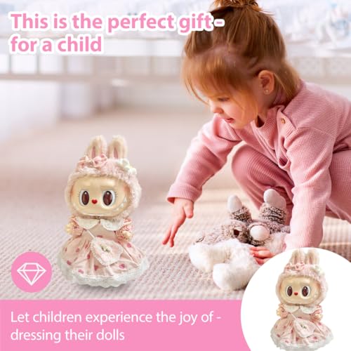HQRKOTM Kleidung für Mokoko 38 cm große, passend für 38 cm große Puppen, 1 Kleid mit Herz-Umhängetasche und 1 Haar-Accessoire mit Schleife