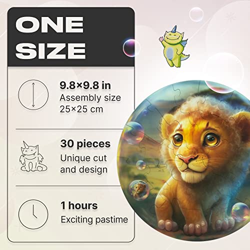 UNIDRAGON Original Puzzle de Madera - Le&oacute;n Bubblezz, 30 piezas, 9.8 х 9.8 pulgadas (25 х 25 cm),...
