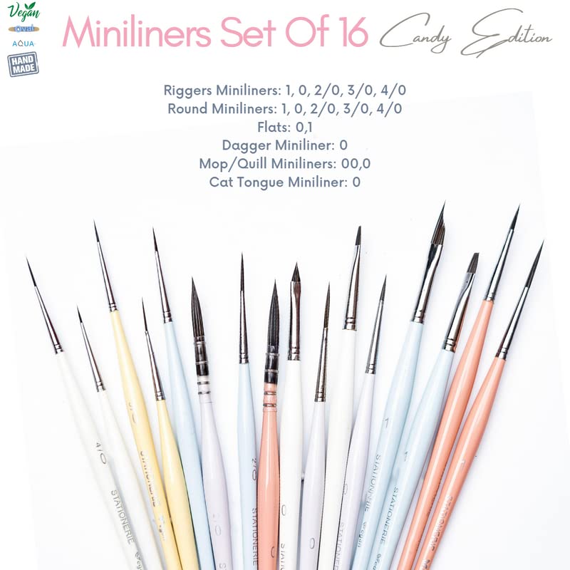 Image of Stationerie Paint Brush Sets Sythnetic Miniliners Minature Detailing Professionals Painting Brushes Ideal for Detailing Painting, Acrylic, Watercolor, Oil Painting Set of 16 Brushes(Candy Edition)