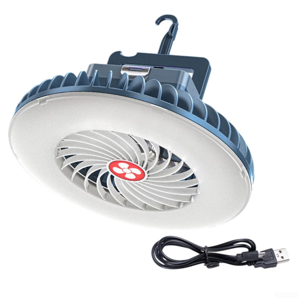 Honseadek Portable LED Tent Light With Fan 3 Color Modes Rechargeable Waterproof Camping Lamp Remote Control Dimmable Mini Ceiling Fan Light For Outdoor