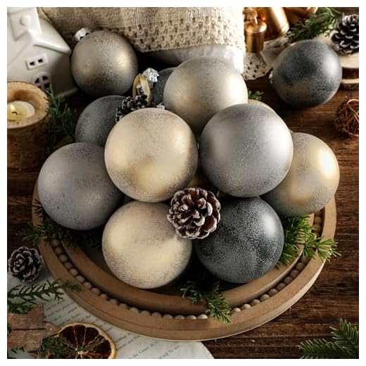 Lunmon 12 Pcs Large Neutral Textured Christmas Ornaments for Tree 3.15 Inch Modern Christmas Decor Farmhouse Vintage Shatterproof Xmas Baubles for Home Decor DIY Party Gift
