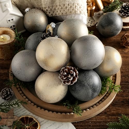 12 Pcs Neutral Christmas Balls 3.15 Inch Textured Rustic Christma...