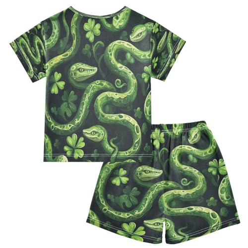 Pajama Sets Short Sleeve Green Snakes Pattern Soft Cotton Summer Sleepwear 2 Piece PJS Size 5-14T2