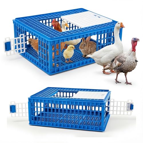 GlikCeil 2 Pcs Poultry Duck Carrier Crate 3 Door Chicken Transport Cage Plastic Poultry Carrier Basket Box for Chicken Duck Goose Birds 29.53 x 21.65 x 11.42 Inch(Blue)