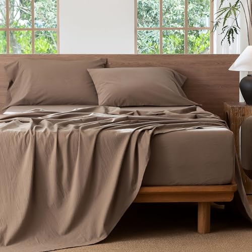 Image of MooMee Sheet Set 100% Washed Cotton Linen-Like Extra Deep Pocket Queen | Relaxed Linen-like Texture. Soft, Breathable & Lightweight Comfort. 15-19 inch Extra Deep Pocket with All-around Elastic