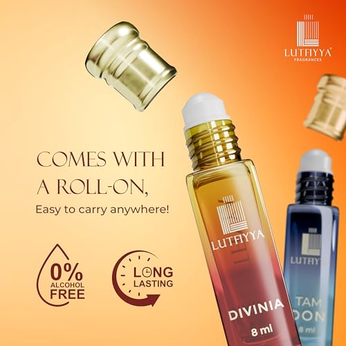 Image of Non-Alcoholic Attar Roll-On Perfume Oil (Pack of 2, 8ml Each) | Tam Don & Divinia | Long Lasting Sandalwood, Floral, Amber & Musk Fragrance for Men & Women