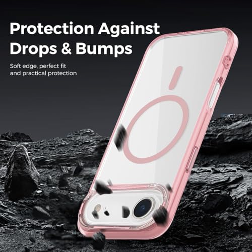 Image of VONZEE Translucent Clear Back Cover Compatible with (iPhone 17 Air Case)(2025), PC Shockproof Scratch Resistant, Non-Yellowing, Support Mag-Safe Wireless Magnetic Charging - Pink|6.6''