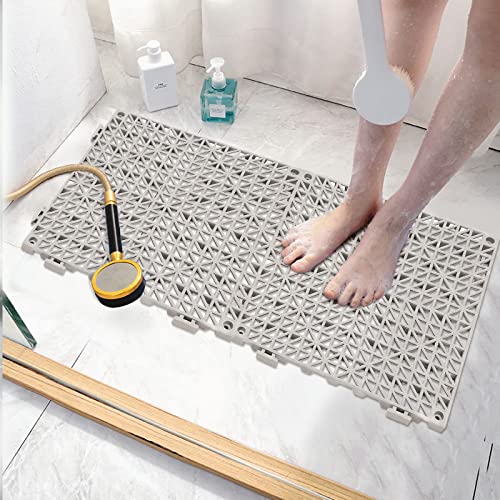 MAHIONG 12 Pack 12 x 12 x 5/8 Inch Modular Interlocking Cushion Floor Mats, Square Non-Slip Splicing Interlocking Flooring Tiles with Drainage Hole for Bathroom, Deck, Pool, Patio, Balcony, Silver
