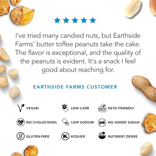 Image of Earthside Farms Butter Toffee Peanuts, 3 Count 4oz Resealable Snack Bags, No Sugar Added, Keto Friendly, Vegan, Gluten Free, Non GMO, Low Carb, High Protein, Candied Peanuts Snack