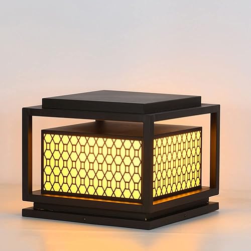 YAZAHOH Farol de poste al aire libre impermeable E27 poste de luz valla cuadrada lámpara de columna al aire libre valla de jardín lámpara de