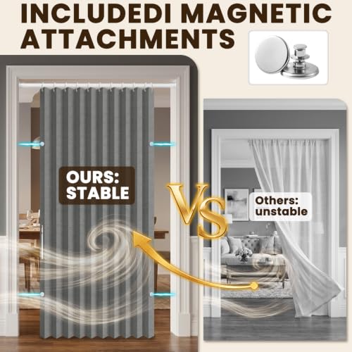 Image of AJAZZ Blackout Magnetic Door Curtain Accordion Doors Interior Closet Door Curtain Invisible Applicable Bedroom Room Living Room Doorway（Dark Grey 42 inch W x 78 inch L 1 Panel