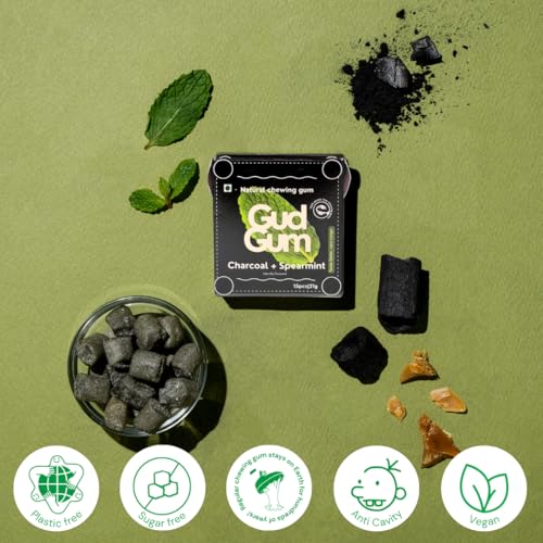 Image of Gud Gum- Natural, Plastic Free Chewing Gum -21g x 2 - Mini Pack of 2- No added artificial colours, flavours & sweeteners (2 Pack, Charcoal Mint - Lemon)