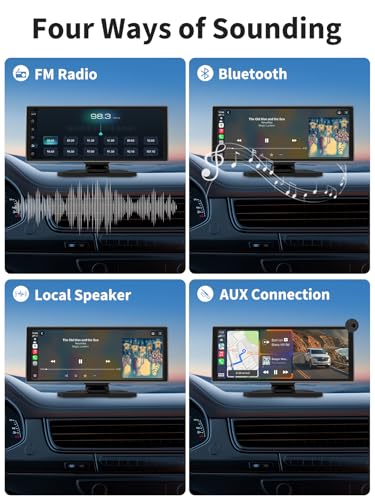 Image of Largest Portable 11.26'' Wireless CarPlay /Android Auto Screen with 2.5D 1920x720 HD Display, Built-in DVR, 4K Front + 1080P Rear Camera, Car Screen,Easy Install Dash Cam (Gray)