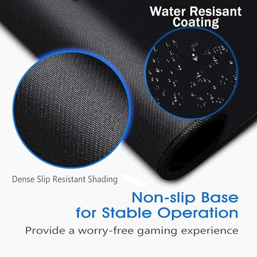Image of Storite 900x400x2mm Extended Gaming Mouse Pad for Laptop /Computer with Stitched Embroidery Edges and Water Resistance Coating Natural Non Slippery Rubber Base Mousepad Desk Mat - Black