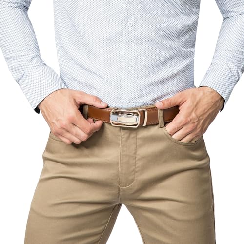 Image of DOOPAI Men's Ratchet Leather Belt Set - 2 Pack Sliding Belt Adjustable For Gift Mens Dress Casual 1 3 /8 inch,Cut for Fit