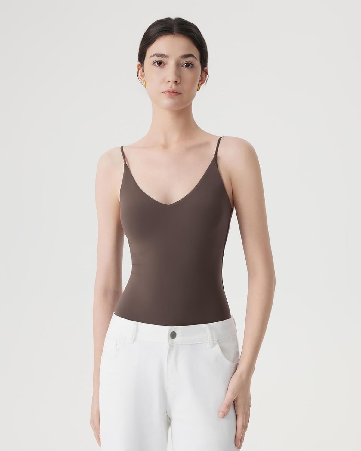 SUUKSESS Women Padded V Neck Thong Bodysuit Adjustable Spaghetti Strap Tank Tops - Image 3