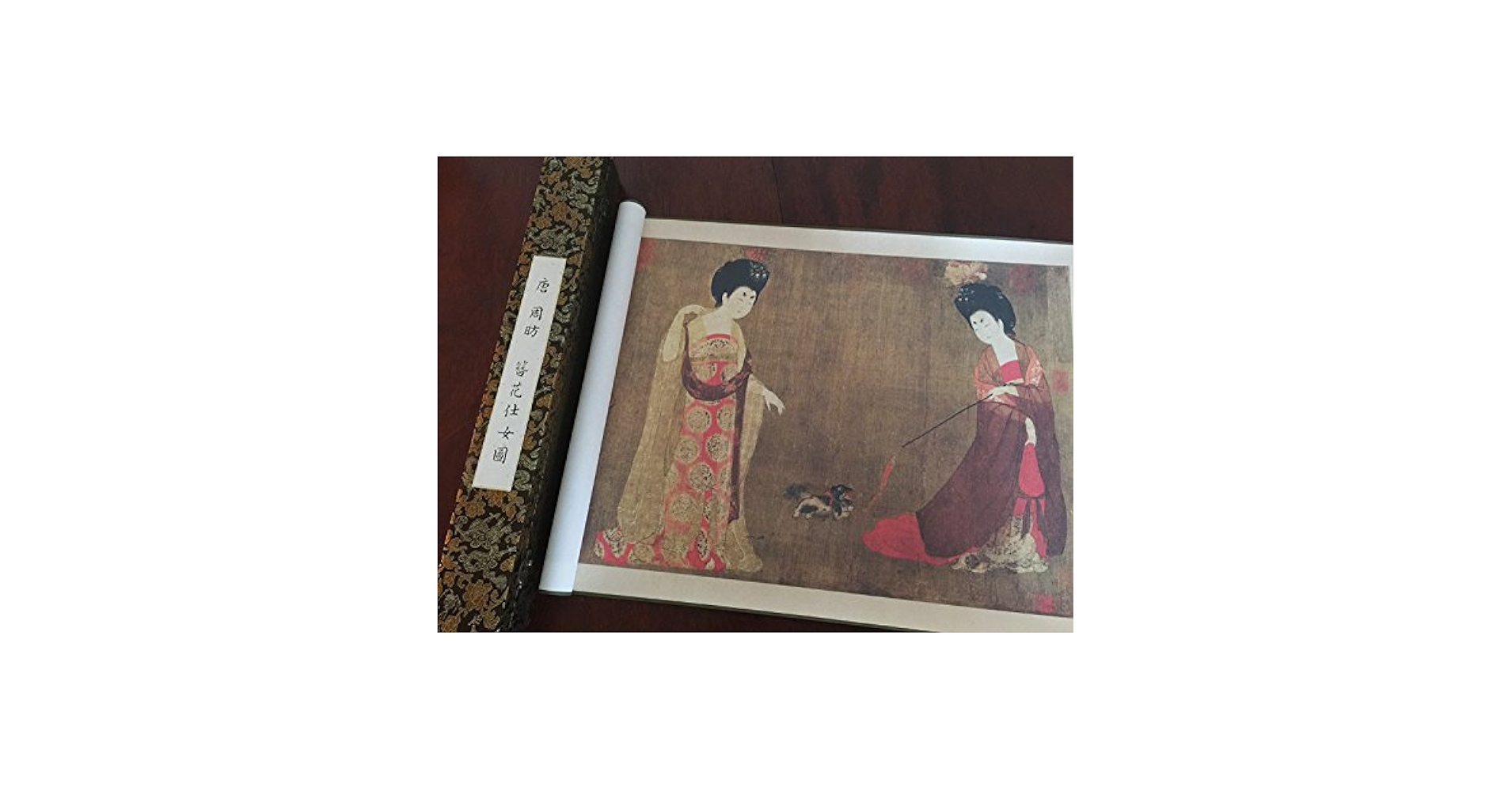 中国美術 色絵 女人鹿図 蝙蝠耳 花瓶 時代物 台付(K-A717) 小原古邨による浮世絵「Two deer, pine and moon」