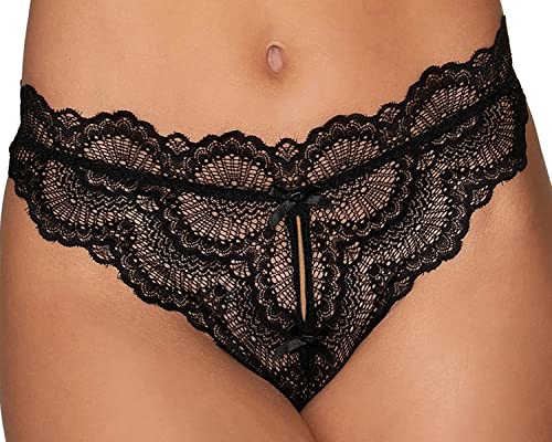 Culotte tanga ouverte Dreamgirl - Lingerie sexy noire et ficelle