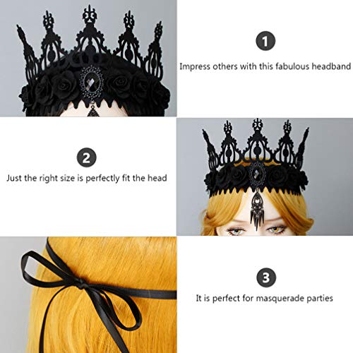 Lurrose Gothic Black Rose Crown Gothic Garland Crown Headband Halloween Tiara Headband Tiara Queen Costume for Halloween Party Cosplay - Image 3