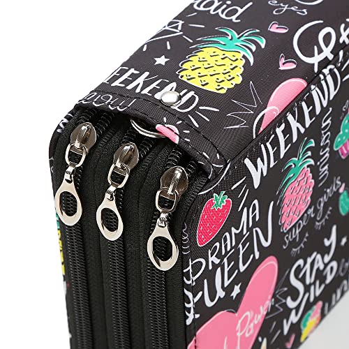 Image of Portable Colored 72 Slots Pencil case Organizer with Printing Pattern for Watercolor Pens or Markers, Pencil Case Organizer for Artist