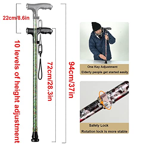 Laska spacerowa z diodami LED dla osób starszych, 10 poziomów regulacji wysokości, ergonomiczne uchwyty, kule ortopedyczne, odporne na zużycie, lekkie, aluminiowe powerfully