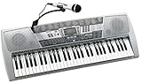Display LCD. Polif. 64 note. Funzione piano immediata. 125 Ritmi. 100 canzoni preregistrate. 5 DJ Styles. Nuovo System 5. 40 programmi. Metronomo. Presa per adattatore da rete, per cuffia, per MIDI USB (inclusi). Presa per microfono (incluso). Adattatore incluso. Cavo di collegamento ad un PC. Leggio incluso. Libro metodo e libro canzoni inclusi