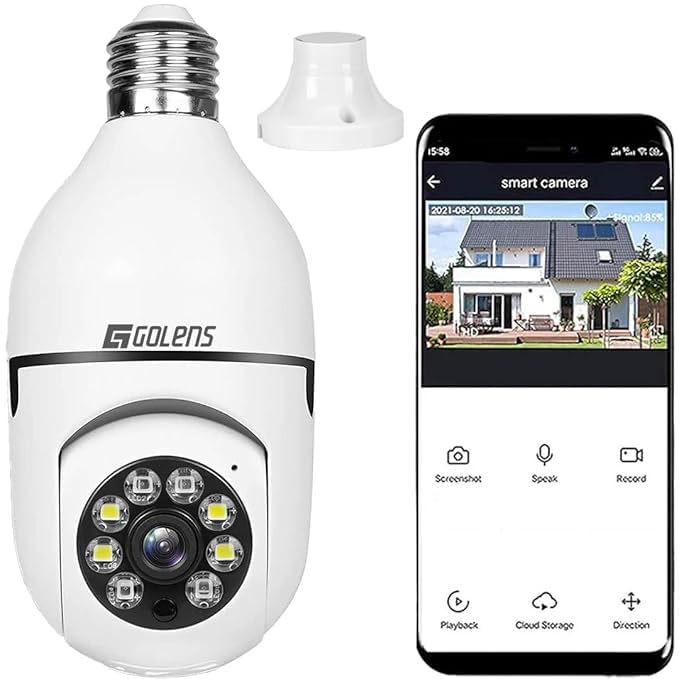 Golens WiFi CCTV 3MP Bulb Camera for Home Outdoor | 1080P HD | Pan & Tilt | Night Vision | Motion Alert | E27 CCTV | Real-time Alert | 2-Way Audio | Wireless Camera | WC10K